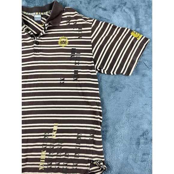 Nike LeBron James LB Polo Shirt Large Brown Striped Lion Crest XXIII Golf - Picture 10 of 12